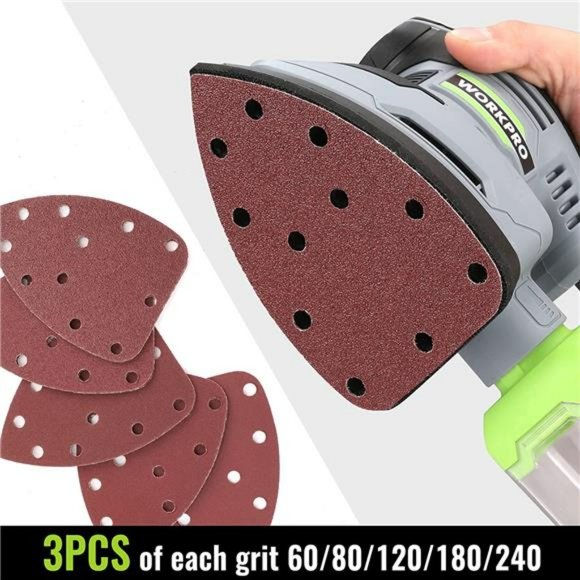 WORKPRO Detail Sander, 13,000 OPM Compact Electric Sander with 15PCS Sanderpaper - Picture 3 of 6